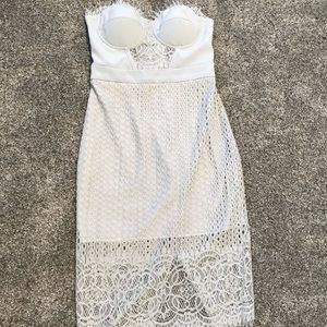 Baby blue Bebe Midi lace dress